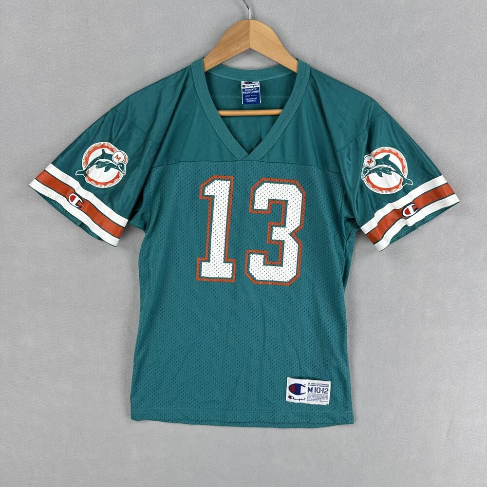 Vintage Miami Dolphins Jersey Boys Medium Green NFL Football Champion Marino 13